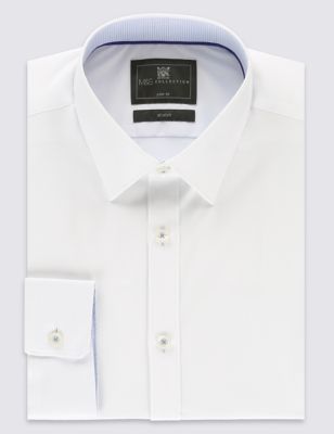 2in Longer Cotton Rich Slim Fit White Stretch Shirt